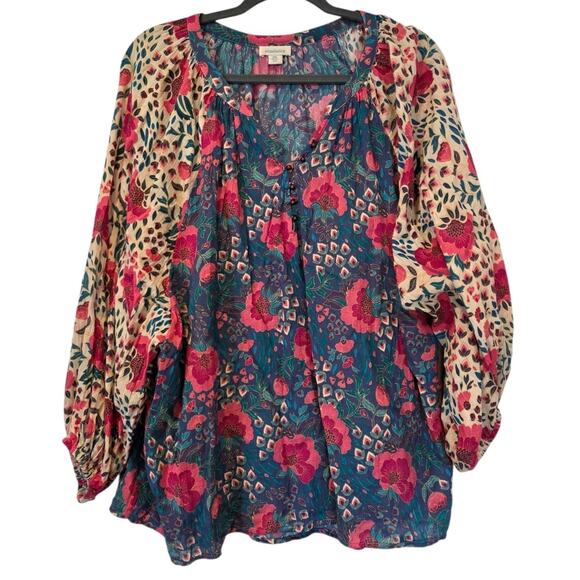 Sundance Dream Keeper Boho Floral Colorful Peasant Blouse Roses 100% Cotton XXL - Picture 4 of 12
